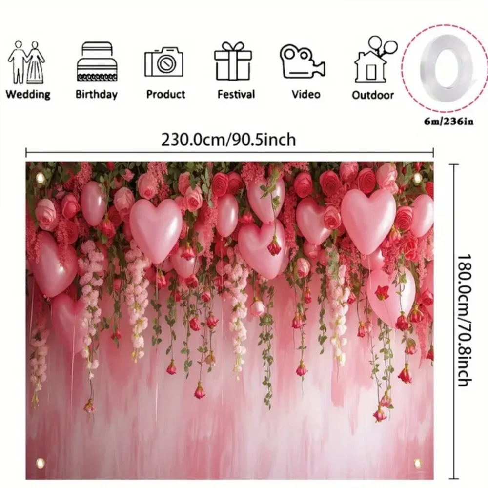 Pink Heart Balloon Floral Love Party Backdrop Tapestry 90x70 NEW V9